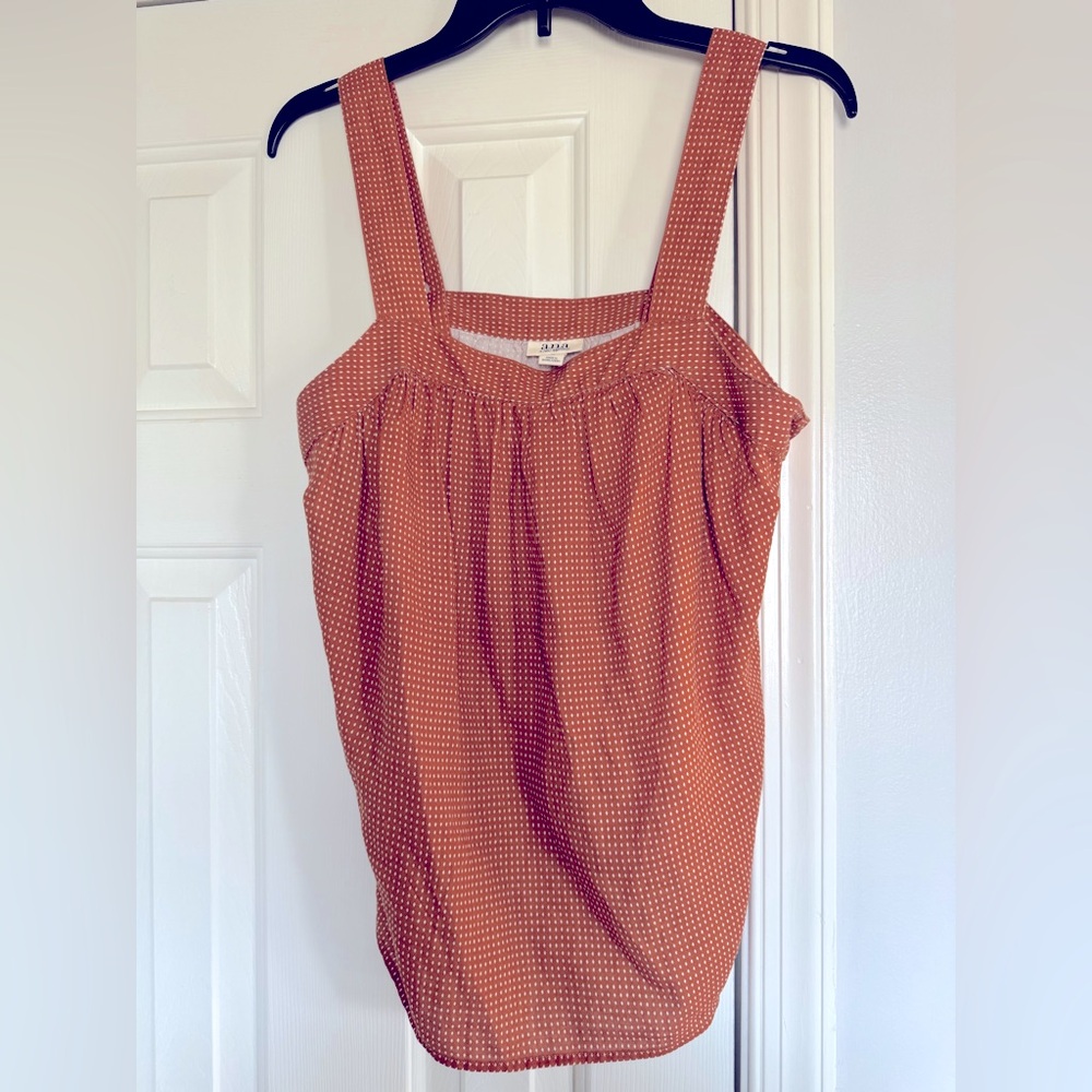 A.n.a  Women's Orange Tank Top with White polka  Dots medium